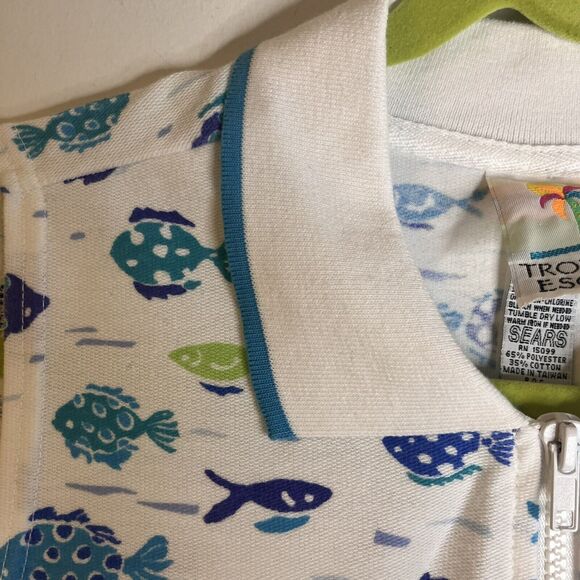 Tropical Escape Vintage Fish Sleeveless Collared Zip Front Coverup Dress large - Picture 3 of 7